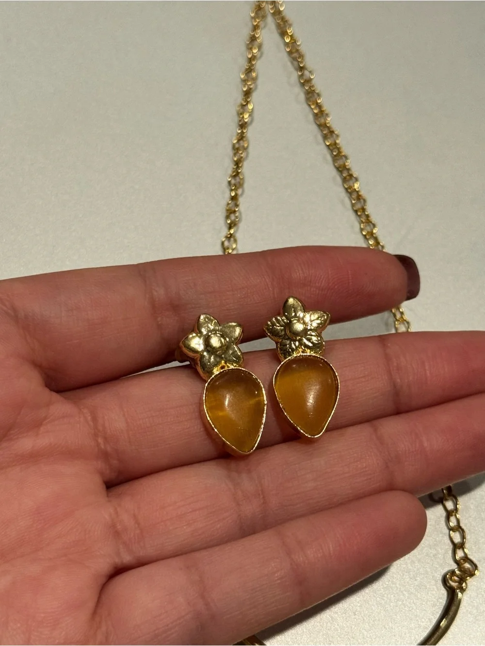 Desi Gold-Tone Yellow Teardrop Necklace & Earring Set
